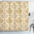 Produktbild: ABAKUHAUS Jahrgang Duschvorhang, Barock Curved Blumen, Stoffliches Gewebe Badezimmerdekorationsset mit Haken, 175 x 240 cm, Creme Pale Brown