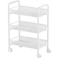 Produktbild: Rollwagen mit 3 Gitterablagen – Metall Küchenwagen mit Rollen und 4 Haken, Servierwagen für Bad, Küche, Büro, Schlafzimmer – Platzsparender Aufbewahrungswagen, Weiß