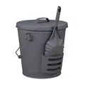 Produktbild: Relaxdays Ascheeimer mit Deckel & Schaufel, Stahl, Holzgriff, 19 Liter, Kaminzubehör, Aschekübel mit Henkel, grau