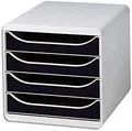 Produktbild: Exacompta 310014D Premium Ablagebox mit 4 Schubladen für DIN A4+ Dokumente. Belastbare Schubladenbox mit hoher Kapazität für mehr Platz auf dem Schreibtisch Big Box Office Grau|Schwarz