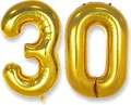 Produktbild: AULE Luftballon Zahl 30 Gold: XXL 101 cm Zahlen Folienballon Geburtstag Gold 30