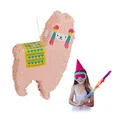 Produktbild: Relaxdays 2 x Lama Pinata, zum Aufhängen, Kinder, Jungen & Mädchen, Geburtstag, zum Befüllen, Pinata Alpaka, Lachsfarben