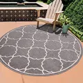 Produktbild: SANAT Outdoor Teppich Wetterfest - Teppich für den Innen- und Außenbereich - Balkon Teppich Wasserabweisend - Teppiche für Terrasse, Garten, Küche, Bad oder Wohnzimmer - Hellgrau, 150 cm Rund