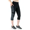 Produktbild: VS Variosports 3/4-Leggings Damen 3/4 Capri Leggings mit Seitentasche, hoher Bund & blickdicht Damen 3/4 Sporthose blickdicht, hoher Bund, Quick Dry & 4-Wege-Stretch grau|schwarz M