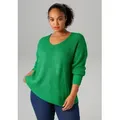 Produktbild: Strickpullover ANISTON PLUS, Damen, Gr. 44, grün, Strick, Obermaterial: 100% Polyacryl, unifarben, lässig geschnitten Po-bedeckend, V-Ausschnitt, Rippstrickbündchen, Pullover Strickpullover, im dezenten Ajour-Strickmuster