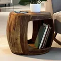 Produktbild: FineBuy Beistelltisch Ø 50cm Sheesham Massivholz rund mit Ablagefach – Couchtisch Echtholz handgefertigt, Wohnzimmertisch im Naturdesign - Braun