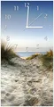 Produktbild: Wallario Design-Wanduhr, Acrylglasuhr Größe 30 x 60 cm, weiße Zeiger, Motiv Weg durch die Dünen zum Strand am Meer