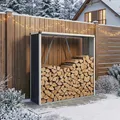 Produktbild: casa.pro Holzregal Kalmar Kaminholzregal Brennholzregal außen 158 x 47 x 152 cm Holzunterstand Holzlager wetterfest Stapelhilfe verzinkter Stahl Anthrazit