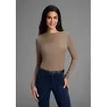 Produktbild: Longsleeve BRUNO BANANI, Damen, Gr. 48/50, taupe, Jersey, Obermaterial: 95% Viskose, 5% Elasthan, clean, unifarben, figurbetont hüftbedeckend, hoch geschlossener Ausschnitt, Shirts, mit Druckknopf-Detail auf der Schulter - NEUE KOLLEKTION