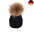 Produktbild: EXQULEG Warm Mütze, Echtfellbommel Pudelmütze,Winter-Mütze Bommelmütze Pel