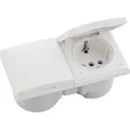 Produktbild: Berker Doppelsteckdose mit Deckel Integro Flow weiß inkl. Sekundärleitung, Kunststoff polarweiß glänzend