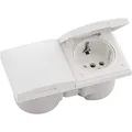 Produktbild: Berker Doppelsteckdose mit Deckel Integro Flow weiß | inkl. Sekundärleitung, Kunststoff polarweiß glänzend