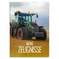 Produktbild: itenga Zeugnismappe mit Motiv DIN A4 stabile Dokumentenmappe Sichtbuch für Zeugnisse - 20 stabile Hüllen - für Kinder Jugendliche Schüler Mädchen Jungen (Motiv Traktor auf dem Feld)