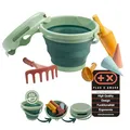 Produktbild: Schildkröt® 7in1 Sand Toys Set in Bio-Qualität: Innovatives Sand-Spielset mit 6 Werkzeugen aus Zuckerrohr zum Graben, Formen, Sieben und Rechen, Faltbarer 3 Liter Eimer