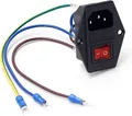 Produktbild: Kaltgeräte Einbau-Buchse C14, mit Rotem Schalter 4-Pin-Schalter, 6A / 250V, Sicherung und Anschlusskabeln, 3-Pin 220-250V/10A Audio Kaltgeräte-Buchse