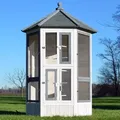 Produktbild: zooprinz Vogelvoliere Luise | Wetterfest | Kiefernholz | Bitumendach | ⌀ 100 cm | 180 cm Höhe - Weiß