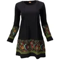 Produktbild: Guru-Shop Midikleid Baumwoll Minikleid Boho chic, Langarm Tunika -.. alternative Bekleidung grün|schwarz M