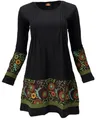 Produktbild: GURU SHOP Baumwoll Minikleid Boho Chic, Langarm Tunika - Schwarz/grün, Damen, Size:M