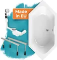 Produktbild: Calmwaters® Sechseck Badewanne Komplettset 190x90 cm, EU, mit Wannenfüßen & Ablaufgarnitur, Acrylwanne Exclusive, Duowanne für 2, Set Badewanne komplett, 6 Eck Wanne 190 x 90, Weiß