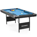 Produktbild: Buckshot Billardtisch 6ft - 193x109x81cm Atlanta- Tischbillard klappbar mit Zubehör - 6 Fuß Pool Billard mit Metallklappbeinen - Blau/Schwarz