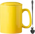 Produktbild: KOPYFANTAP Große Tasse 1000ml, Jumbo Keramik Kaffeetasse, Deckel & Löffel, Gelb