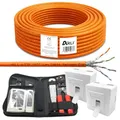 Produktbild: ARLI CAT 7 25m Verlegekabel Netzwerkkabel CAT.7 + 2x Netzwerkdose Cat6a + 1x Werkzeugset Crimpzange Abisoliermesser Tester Netzwerk Werkzeug Set 4 in 1 S/FTP CAT7 PIMF Kabel AWG23/1 Ethernet 25 m
