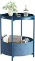 Produktbild: Beistelltisch Rund, Kleiner Tisch, Metall Balkontisch, Sofatisch 2 Ebenen, Couchtisch mit Korb aus Stoff, Nachttisch, Wohnzimmertisch, Beistelltische fürs Wohnzimmer Schlafzimmer Terrasse, Blau