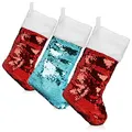 Produktbild: com-four® 3X Premium Weihnachtsstrumpf XL mit Wendepailletten - Nikolausstiefel zum Aufhängen - Weihnachtsdekoration zum Befüllen - Nikolausstrumpf 42 x 22 cm
