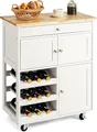 Produktbild: COSTWAY Küchenwagen auf Rollen, Servierwagen mit Schubladen & 3-stöckigem Weinregal & Arbeitsplatte, Küchentrolley Beistellwagen Küchenregal Küchenschrank Rollwagen Kücheninsel Holz (Weiß)