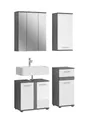 Produktbild: xonox.home Badezimmer-Set Blake, (4tlg. Set inkl. WBU, Spiegelschrank, Hängeschrank, Standschrank), Weiß Hochglanz Rauchsilber Siphonausschnitt Beschichtet 114x191x34 cm