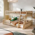 Produktbild: Kids Collective Etagenbett 90x200 / 120x200 Kinderbett Jugendbett Stockbett Hochbett mit Leiter, Rausfallschutz & Lattenrosten, Kinder Bett von 4. bis 16. Lebensjahr natur