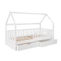 Produktbild: Ehrenkind® Hausbett Buche Livo | FSC Zertifiziert | Kinderbett mit Rausfallschutz | höhenverstellbar Massivholz | Kinder Bett | Hausbett 200x90 | weiß mit Doppelschublade