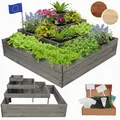 Produktbild: MODO24 Hochbeet, Kräuterbeet, Gartenbeet, Pflanzbeet, Blumenbeet, Stufenbeet, Holz Stufen Treppe, für Garten und Terrasse, Kiefernholz, Massivholz, Abmessungen 54x119x119 cm, Farbe: Grau