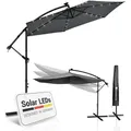 Produktbild: Ampelschirm Brazil 350 Cm Grau – Mit Led-beleuchtung Solar & Kurbel – Uv-schutz Wasserabweisend Knickbar – Sonnenschirm Marktschirm - Juskys