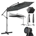 Produktbild: Juskys Ampelschirm Brazil 350 cm LED Beleuchtung Solar & Kurbel - UV-Schutz wasserabweisend knickbar - Hülle - Sonnenschirm Marktschirm grau