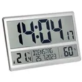 Produktbild: TFA Dostmann XL Wanduhr digital, 60.4520.54, mit Temperatur und Luftfeuchtigkeit, Wochentag (8 Sprachen), Funkuhr, gut ablesbar, groß, Silber, (L) 360 x (B) 235 x (H) 28 (84) mm