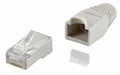 Produktbild: 50 Stück CAT5 RJ45 Netzwerk Stecker + Einfädelhilfe + Tülle in grau STP 8P8C