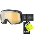 Produktbild: Uvex element FM - stylische, verspiegelte Skibrille mit Anti-Fog-Beschichtung, entwickelt für schmale Gesichtsformen perfekt für Teens und junge Erwachsene - black mat/gold - one size