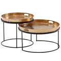 Produktbild: Wohnling Couchtisch 2er Set Gold/Schwarz Metall Hammerschlag Satztisch Rund, Sofatisch abnehmbares Tablett, Tabletttisch Sofa 2 teilig Modern, Runder Beistelltisch