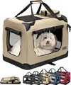 Produktbild: lionto Hundetransportbox faltbar, stabile Stoffbox mit Mesh-Einsätzen, ideal für Auto, Reise & Tierarzt, 60x42x44 cm, beige