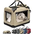 Produktbild: Lionto Hundetransportbox Faltbar, Stabile Stoffbox Mit Mesh-einsätzen, Ideal Für Auto, Reise & Tierarzt, 60x42x44 Cm, Beige