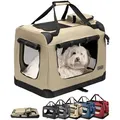 Produktbild: Lionto Hundetransportbox Faltbar, Stabile Stoffbox Mit Mesh-einsätzen, Ideal Für Auto, Reise & Tierarzt, 60x42x44 Cm, Beige