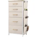Produktbild: YITAHOME Kommode, 5 Stoffschubladen mit Griffen, Aufbewahrungsschrank mit Haken, Schubladenschrank mit Seitentaschen, Schrank, Metallgestell,stoffkommode für Schlafzimmer,Wohnzimmer,Flur,Büro, beige