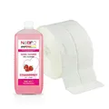 Produktbild: N&BF Nagel Cleaner Set mit Duft 500ml + 1000 Zelletten Cellulose Pads (2 Rollen à 500 Stück) - 70% Isopropanol-Alkohol – für Gelnägel – Nagelreiniger – kosmetisch rein in Studioqualität (Erdbeer)