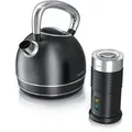 Produktbild: Arendo Frühstücks Set in Matt Schwarz - Edelstahl Wasserkocher & Milchaufschäumer