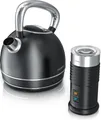 Produktbild: Arendo Frühstücks Set in Matt Schwarz - Edelstahl Wasserkocher & Milchaufschäumer