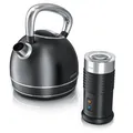 Produktbild: Arendo Frühstücks Set in Matt Schwarz - Edelstahl Wasserkocher & Milchaufschäumer