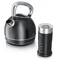 Produktbild: Arendo 1x Wasserkocher, 2200W, inkl. Filter, schwarz + Milchaufschäumer schwarz