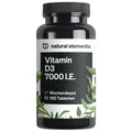 Produktbild: natural elements Vitamin D3 7000 I.E. – 180 Tabletten – das Sonnenvitamin als Wochendepot