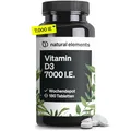 Produktbild: natural elements Vitamin D3 7000 I.E. – 180 Tabletten – das Sonnenvitamin als Wochendepot – hochdosiert, ohne unnötige Zusätze – in Deutschland produziert & laborgeprüft